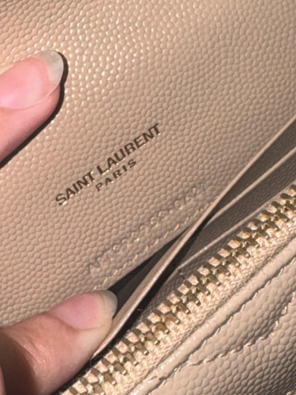 YSL Cassandre Envelope Chain Wallet in Grain De Poudre Leather - Light Taupe - Picture 10 of 11